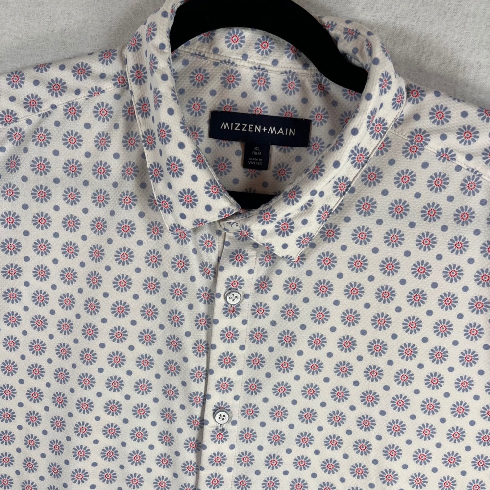 Mizzen+Main Shirt Mens XL Trim Blue Red Floral Geometric Performance Stretch